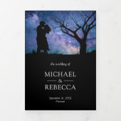 Blauwe Galaxy Romantisch Paar Foto Bruiloft Drieluik Uitnodiging (Cover)