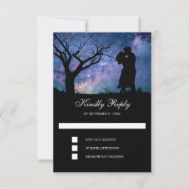 Blauwe Galaxy Romantisch Paar Silhouet Huwelijk RSVP Kaartje