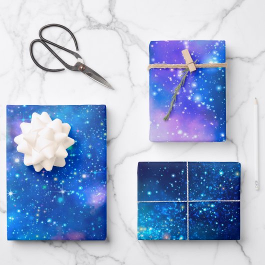 Blauwe Galaxy Sterren Universum Inpakpapier Vel (Voorkant)