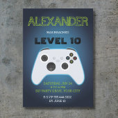 Blauwe gamer verjaardagsuitnodiging kaart