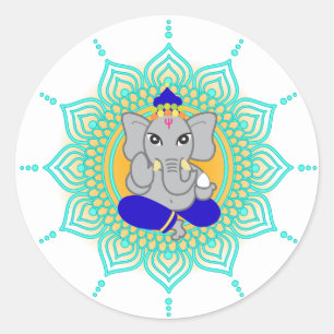 Blauwe Ganesha-labels Ronde Sticker