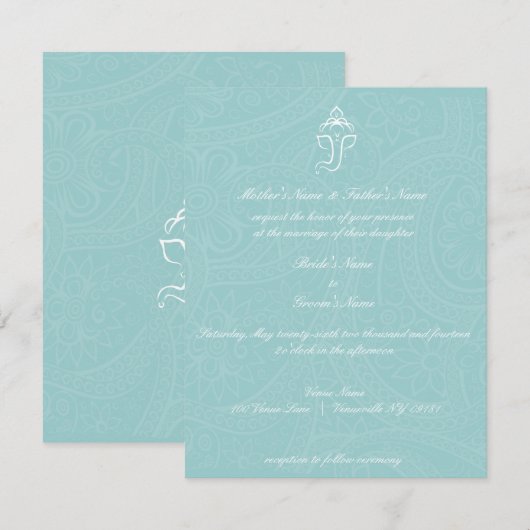 Blauwe Ganesha-uitnodigingen Kaart (Voorkant / Achterkant)