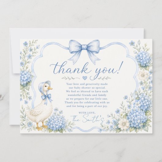 Blauwe Gans Baby Shower Bedankkaart (Voorkant)