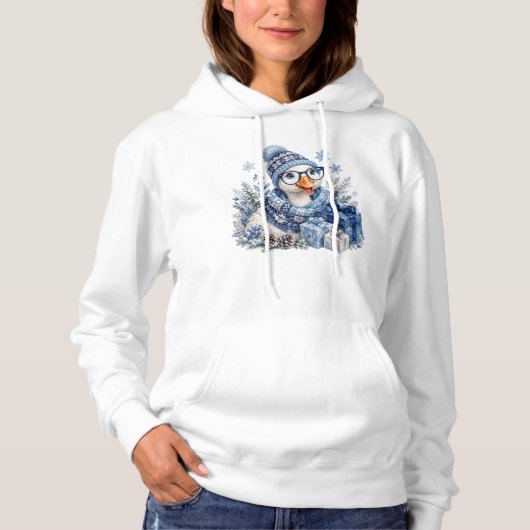 Blauwe Gans Winter Hanukkah Kerstmis Hoodie (Voorkant)