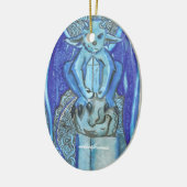 blauwe gargoyle keramisch ornament (Links)