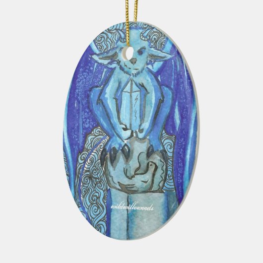 blauwe gargoyle keramisch ornament (Links)