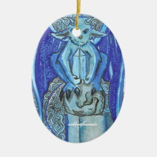 blauwe gargoyle keramisch ornament