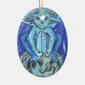 blauwe gargoyle keramisch ornament (Achterkant)