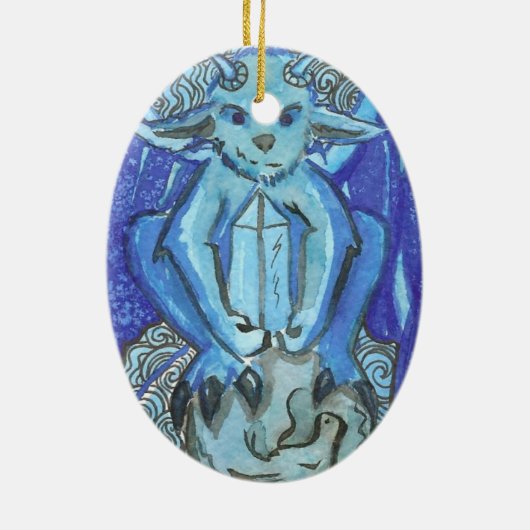 blauwe gargoyle keramisch ornament (Achterkant)