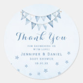 Blauwe Garland Dank Je Baby Shower Ronde Sticker (Voorkant)
