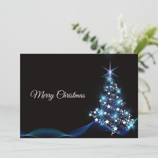 Blauwe garnaal met kerstcadeautjes Zwarte Elegant Feestdagenkaart (Staand voorkant)