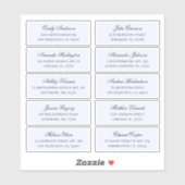 Blauwe gasten namen adres. Bruiloft verzendlabels Sticker (Vel)