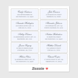 Blauwe gasten namen adres. Bruiloft verzendlabels Sticker