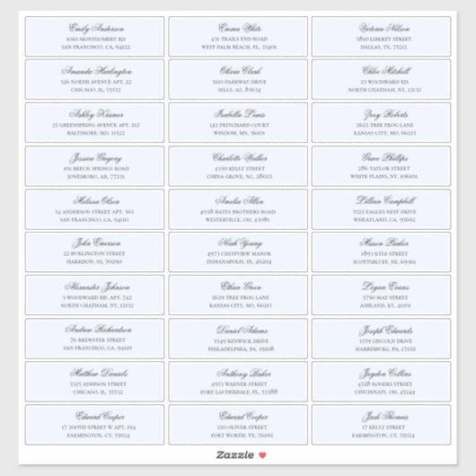 Blauwe gasten namen adres. Bruiloft verzendlabels Sticker (Vel)