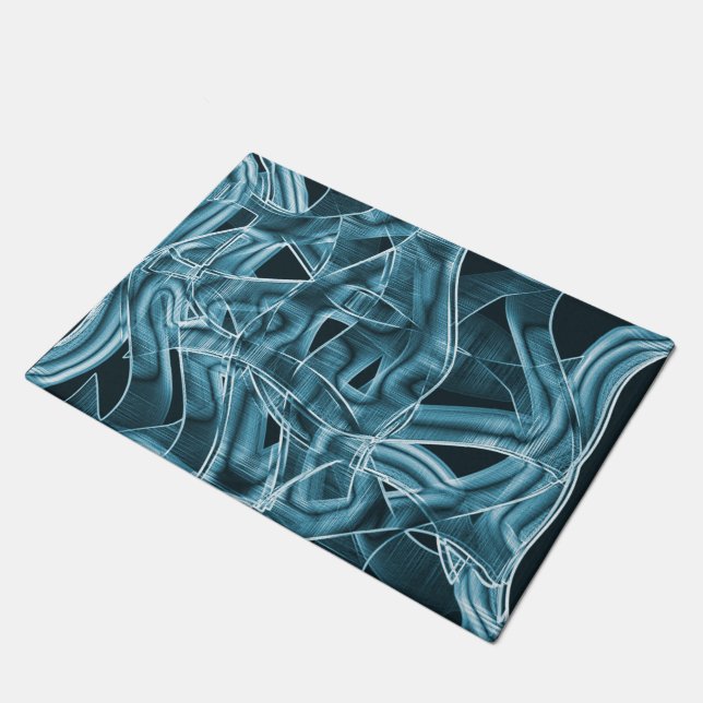 Blauwe gebogen overlappende band met reliëf deurmat (Schuin)