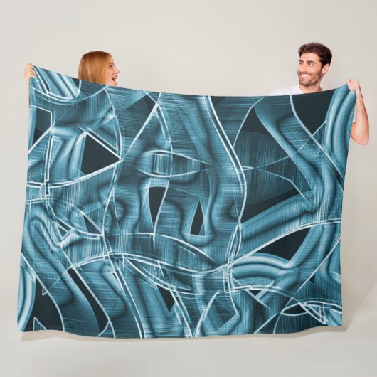 Blauwe gebogen overlappende band met reliëf fleece deken (In situ)