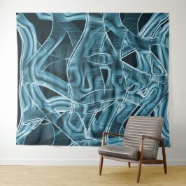 Blauwe gebogen overlappende band met reliëf wandkleed