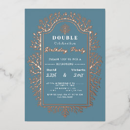 Blauwe geboorte. Double Celebration Folie vakantie Feestdagenkaart
