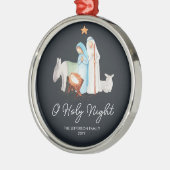 Blauwe Geboorte Religieuze Kerstmis Metalen Ornament (Links)