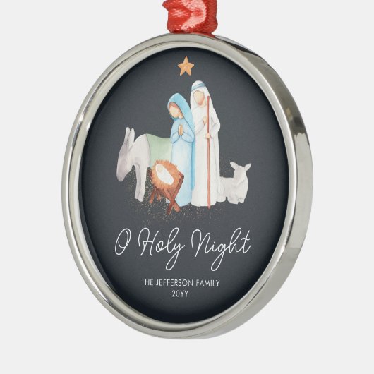 Blauwe Geboorte Religieuze Kerstmis Metalen Ornament (Links)