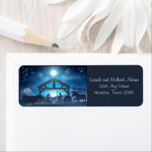 Blauwe Geboorte Religieuze Kerstmis Terugkeeradres Etiket (Insitu)