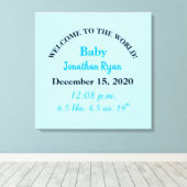 Blauwe Geboorte Statistieken Jongen Canvas Afdruk (Insitu (Houten vloer))