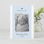 Blauwe geboortekaartje met foto kaart (Staand voorkant)