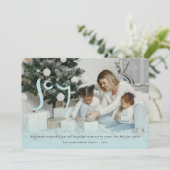 Blauwe Geborstelde Kerstster Calligraphy Foto Feestdagenkaart (Staand voorkant)