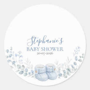 Blauwe Gebreide Babyschoentjes Baby Shower Ronde S Sticker