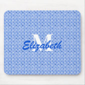 Blauwe gebreide textuur Muismat met monogram (Voorkant)