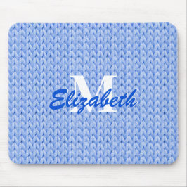 Blauwe gebreide textuur Muismat met monogram