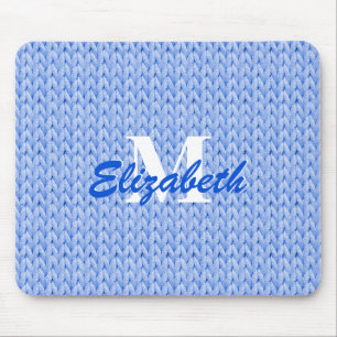 Blauwe gebreide textuur Muismat met monogram