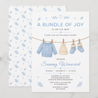 Blauwe Gebreide Waslijn Baby Shower Kaart