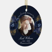 Blauwe gedenkfoto's keramisch ornament (Rechts)