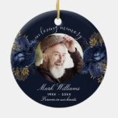 Blauwe gedenkfoto's keramisch ornament (Achterkant)