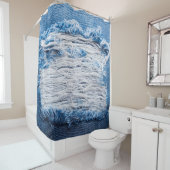 Blauwe gedraaide denim jeans textuur met ruimte vo douchegordijn (In situ)