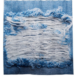 Blauwe gedraaide denim jeans textuur met ruimte vo douchegordijn
