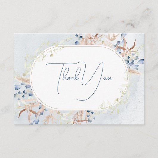 Blauwe Gedroogde Boho Bloemen Bedankkaart Informatiekaartje (Voorkant)