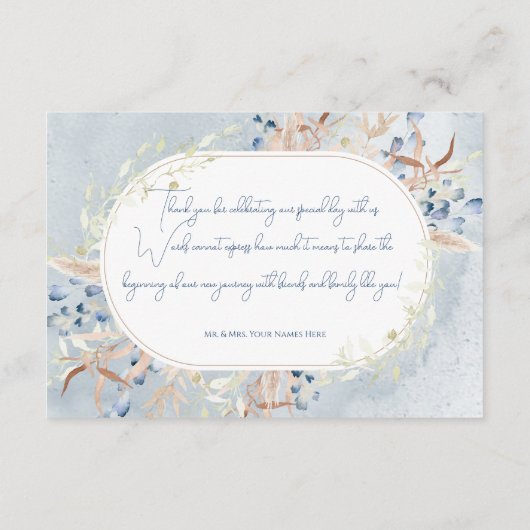 Blauwe Gedroogde Boho Bloemen Bedankkaart Informatiekaartje (Achterkant)