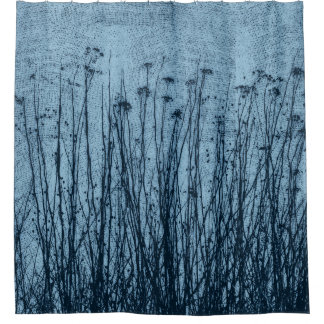 Blauwe gedroogde Planten Primitive Gingham Douchegordijn