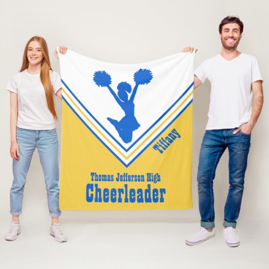 Blauwe Geel en witte Cheerleader Fleece Blanket (In situ)