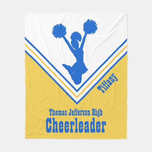 Blauwe Geel en witte Cheerleader Fleece Blanket (Voorkant)