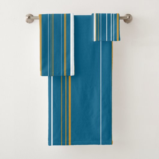 Blauwe geel en witte strepen bad handdoek (Insitu)