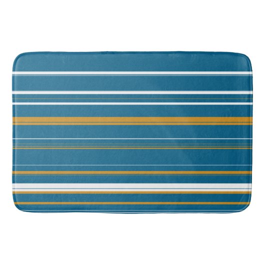 Blauwe geel en witte strepen badmat (Voorkant)