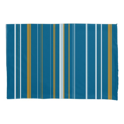 Blauwe geel en witte strepen kussensloop (Voorkant-Links)