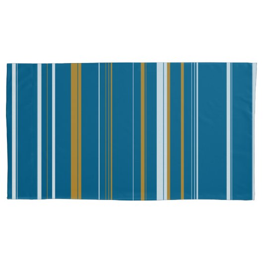 Blauwe geel en witte strepen kussensloop (Voorkant-Links)