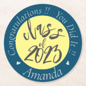 Blauwe Geel je deed het klas van 2023 Afstuderen Ronde Kartonnen Onderzetter (Voorkant)