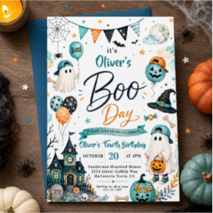 Blauwe Geest Boo Dag Halloween Jongens Verjaardag Kaart