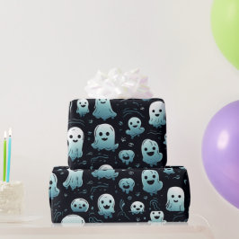 Blauwe Geesten Schattig Modern Aardig Zwart Hallow Cadeaupapier