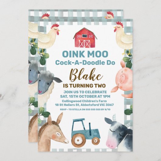 Blauwe gegiste Boerderij en trekkerbaring Kaart (Voorkant / Achterkant)